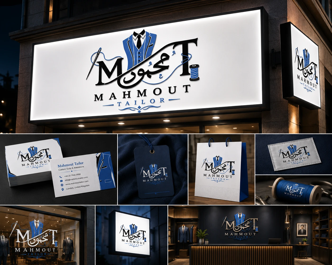 Mahmout Tailor: bilingual logo and shop