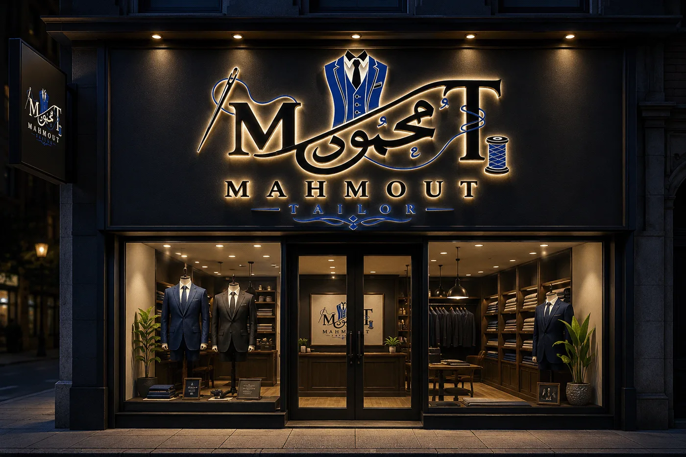 Mahmout Tailor: bilingual logo and shop
