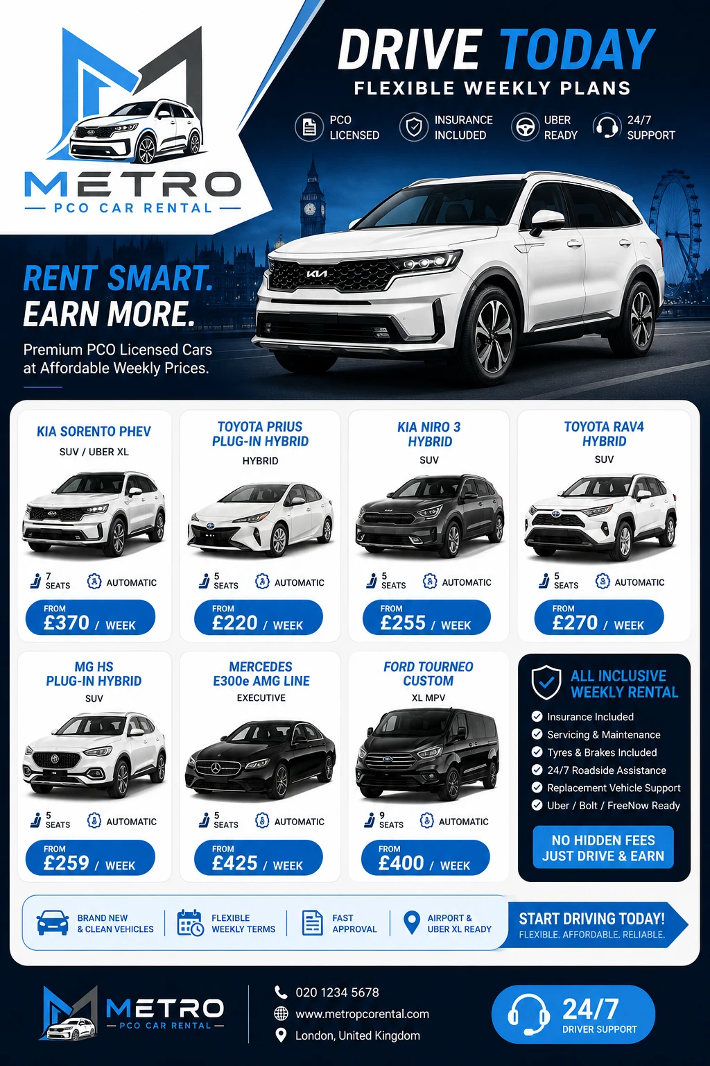 Metro PCO Car Rental brand and print
