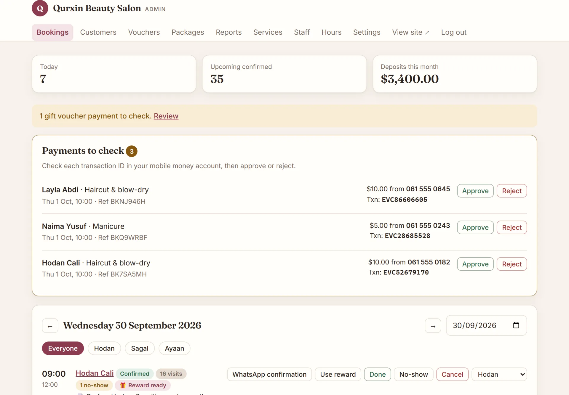 Sakiin Booking: Appointments & Deposits