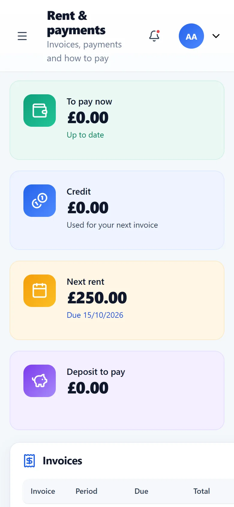 Rent and payments in the driver portal