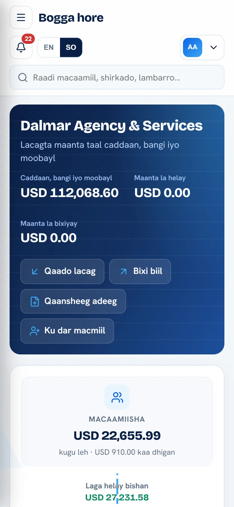 Xisaabaad: Accounts for Agents and Middlemen