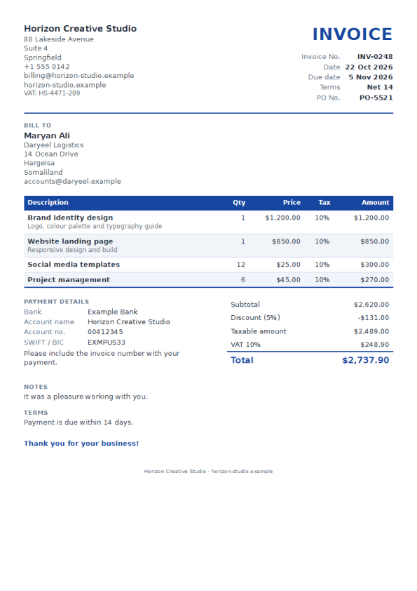 Example invoice