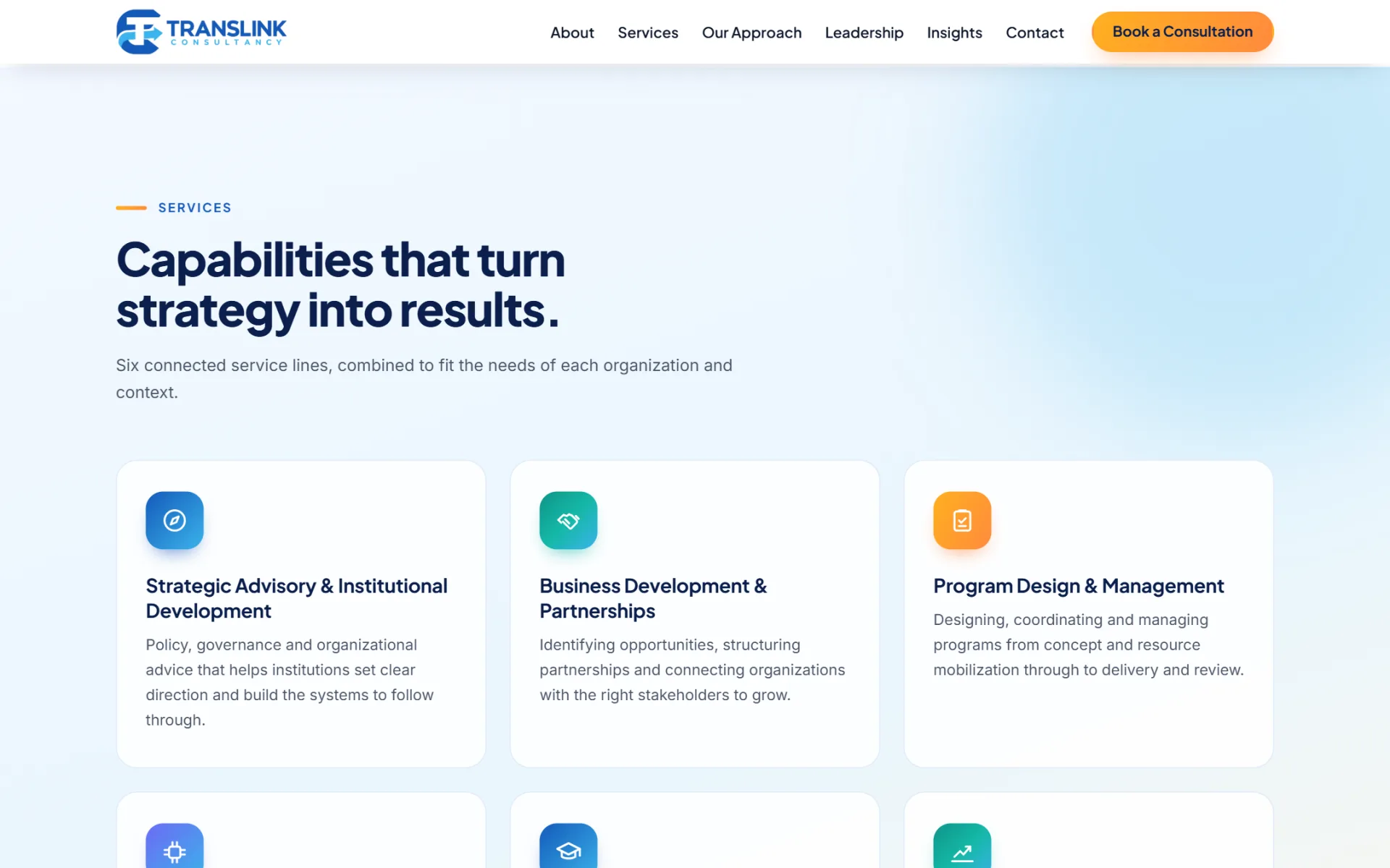 Six services in a clear, colourful grid